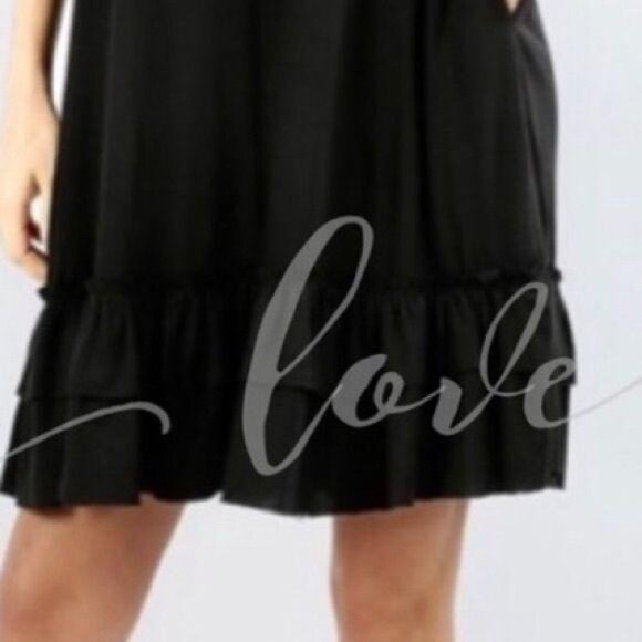 Black Mini Dress With Bottom Ruffle and Pockets XL - Picture 3 of 3